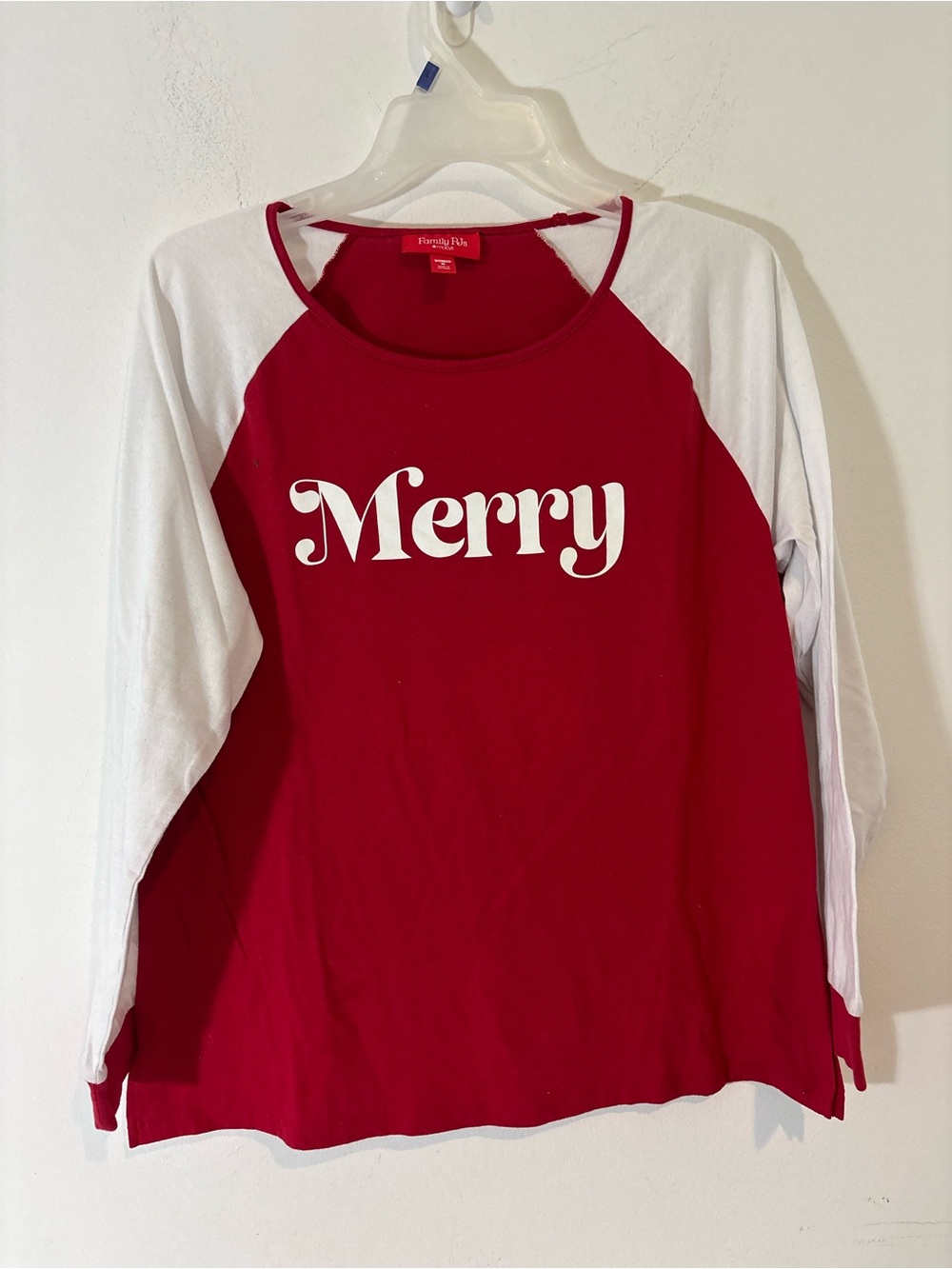 Family PJ's Women Medium Long Sleeve Red White Merry Shirt Casual Christmas